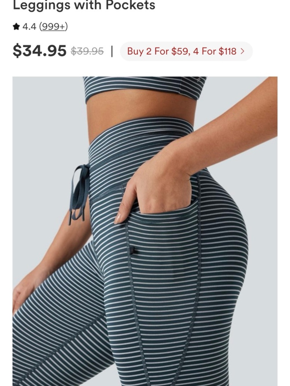 HALARA High-Waist Striped Drawstring Yoga Leggings w/ pockets NWT Sz Small 7/8 - Picture 4 of 9